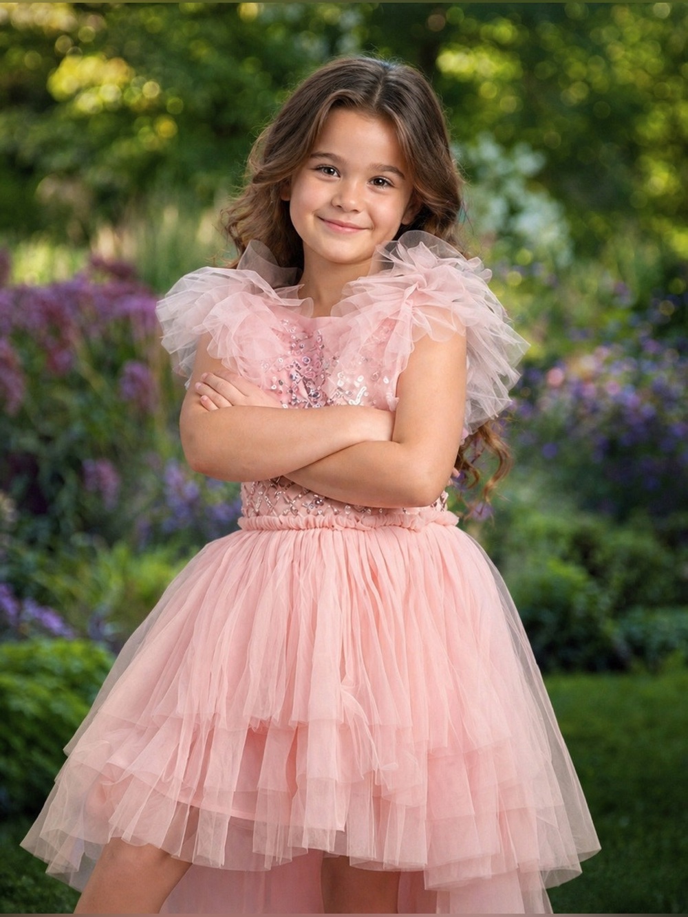 TUTU DE MONDE Girls Pink Hi-Low Tutu Dress 8–9 Floral Sequin Beaded